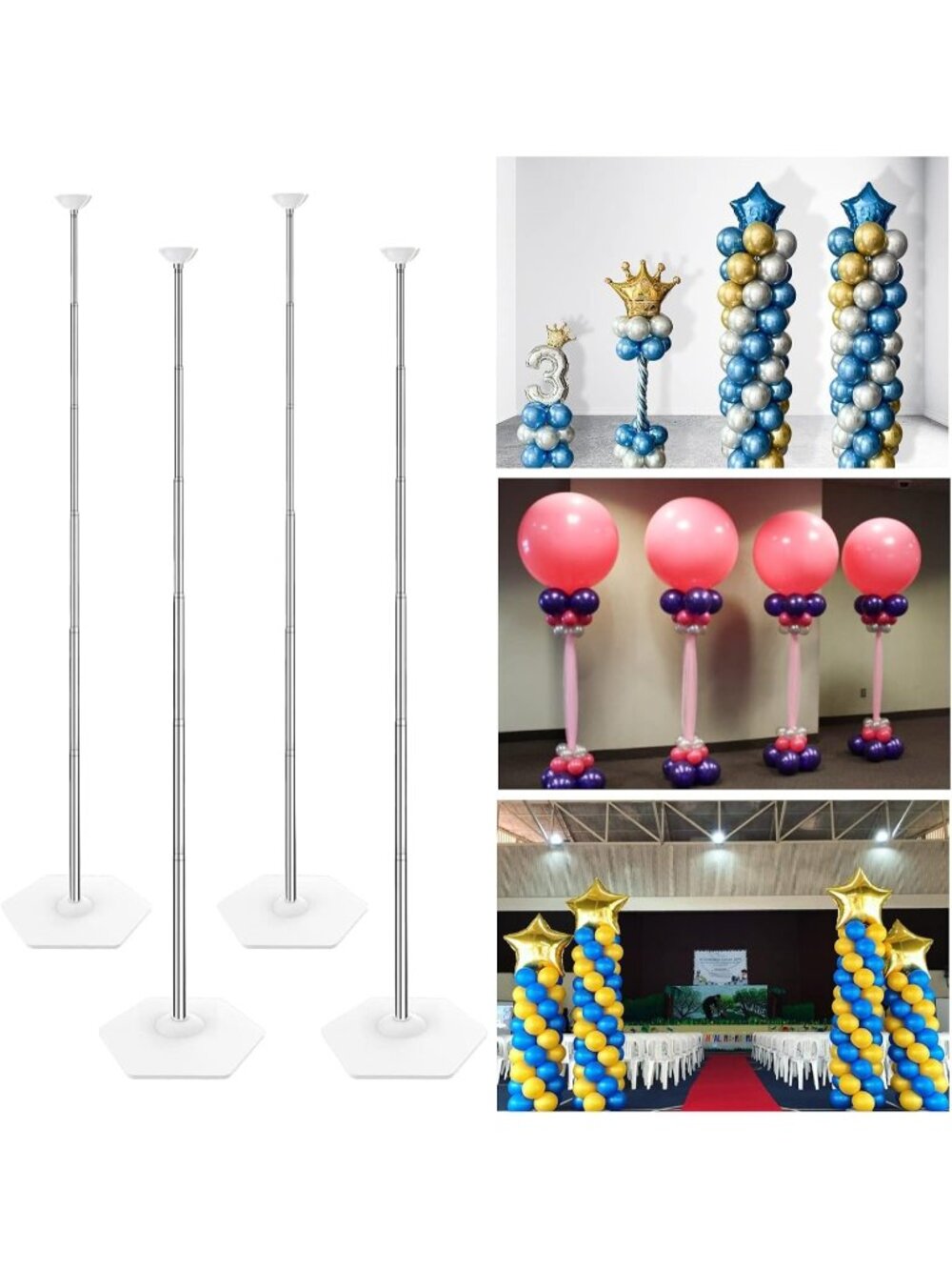 New Balloon Column Stand Kit, 4 Sets of 7 Feet Height Adjustable Balloon